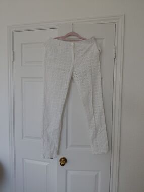 Studio F White Eyelet Straight-Leg Pants